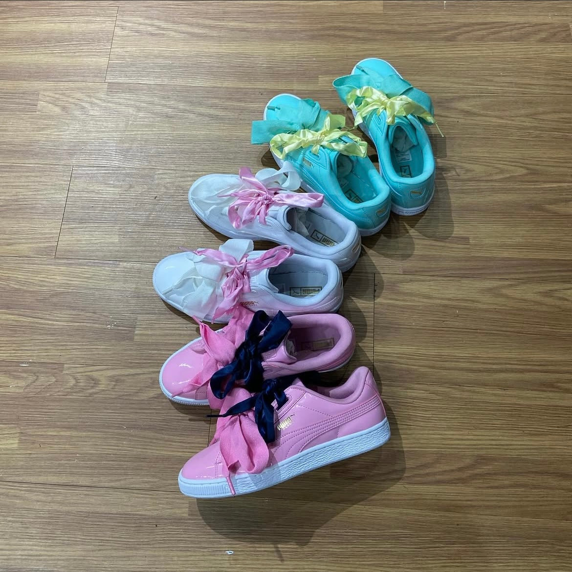 2017 Puma Basket Heart Patent Jr White Pink Tiffany 364817 02 03 04 絲帶鞋
