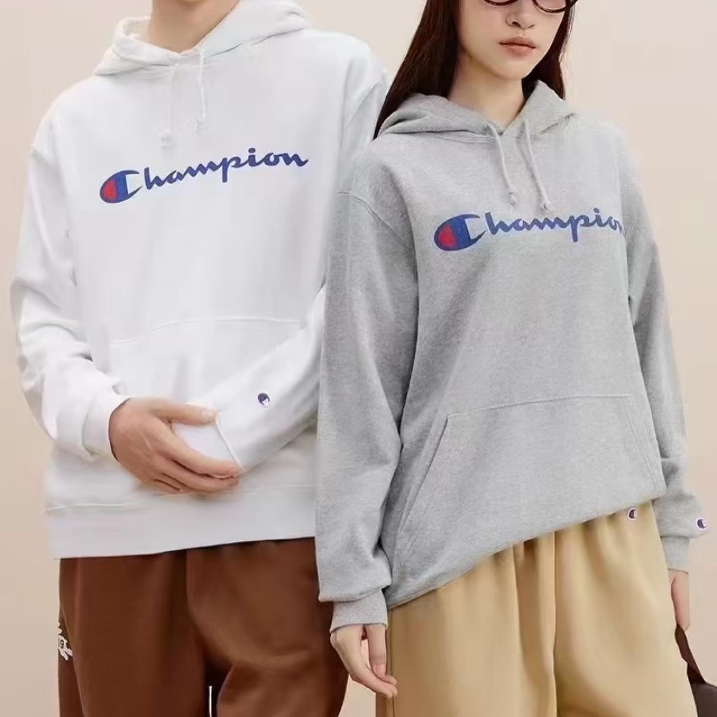Champion Script Logo Hoodie Grey