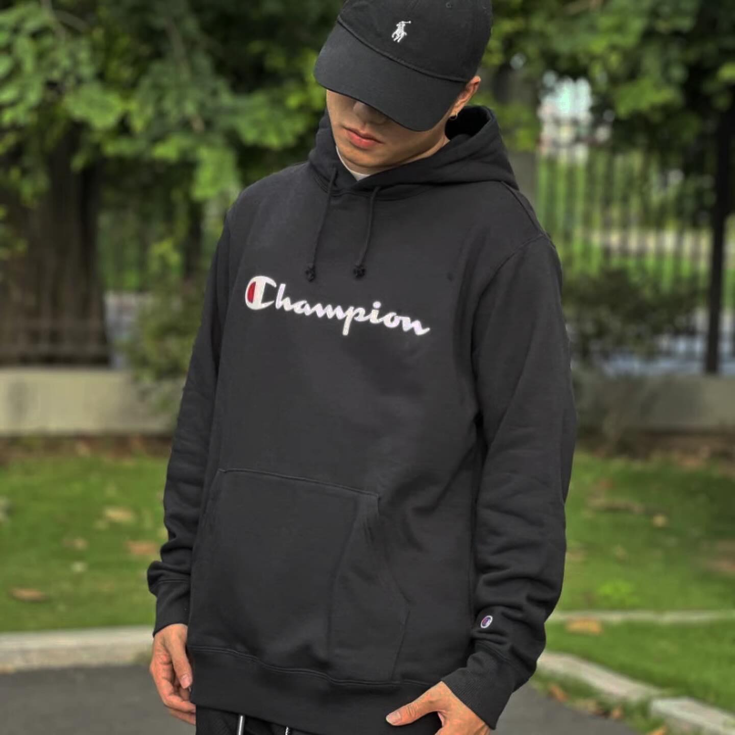 Champion Script Logo Hoodie Black