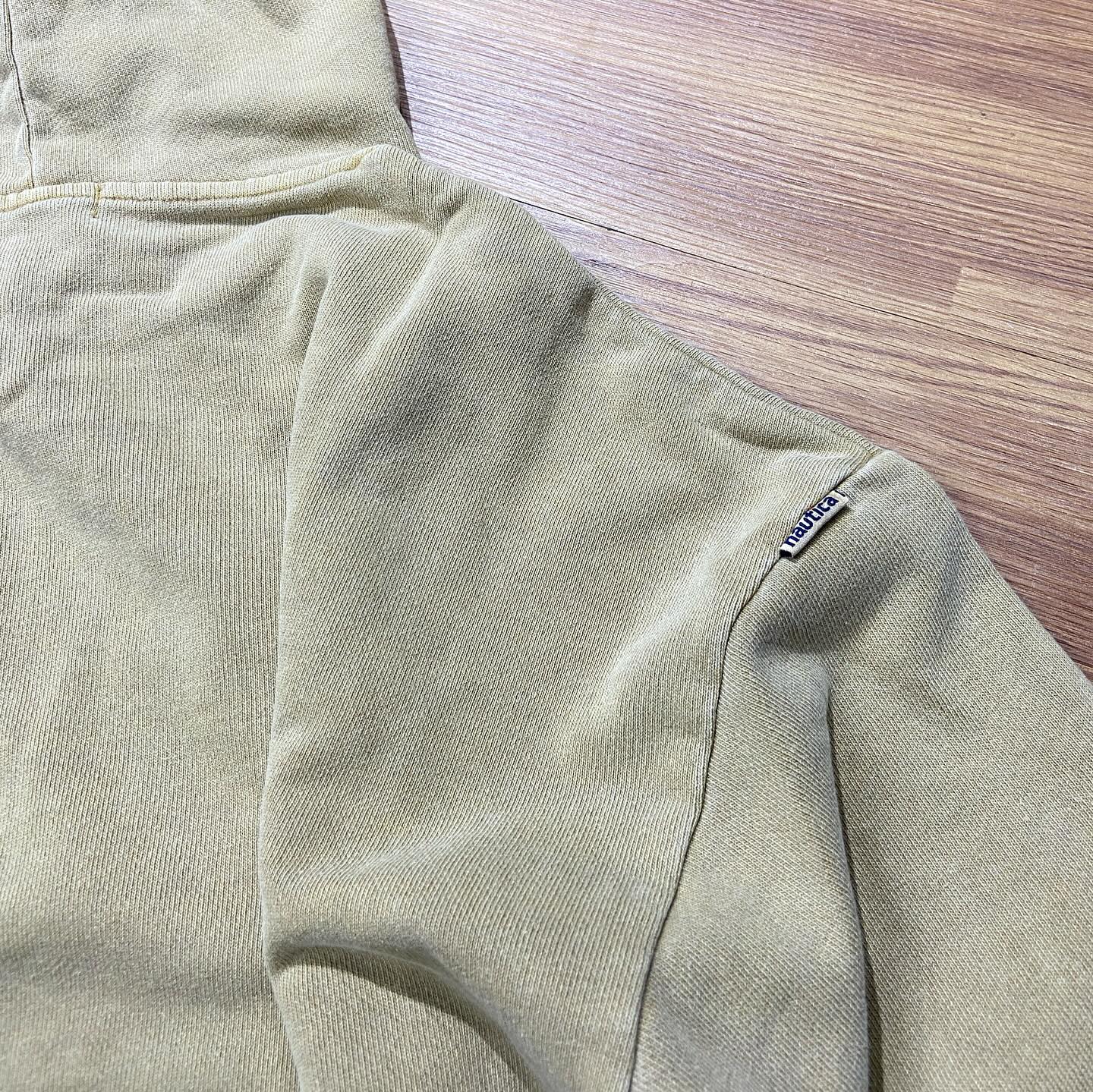 Nautica White Sail Label Pigment Dyed Arch Logo Hooded Sweatshirts Hoodie Khaki