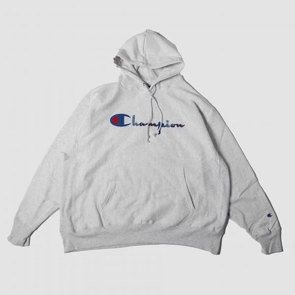 Champion Script Logo Hoodie Grey