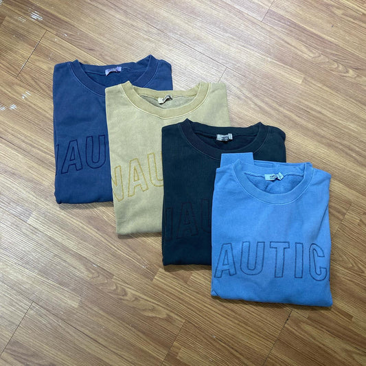 Nautica White Sail Label Pigment Dyed Arch Logo Sweat Crewneck