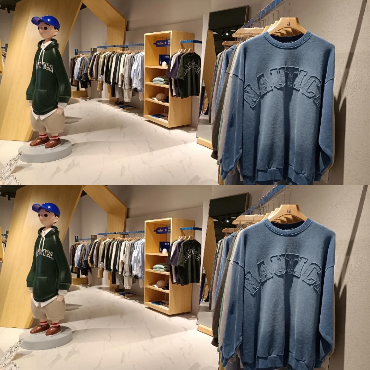 Nautica White Sail Label Pigment Dyed Arch Laser Cut Sweat Crewneck