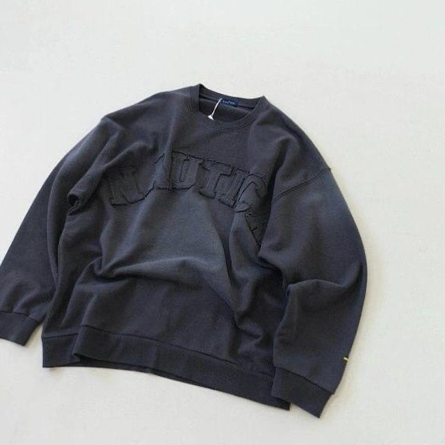 Nautica White Sail Label Pigment Dyed Arch Laser Cut Sweat Crewneck