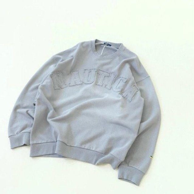 Nautica White Sail Label Pigment Dyed Arch Laser Cut Sweat Crewneck