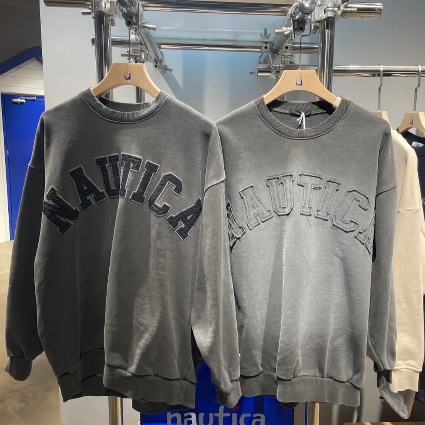 Nautica White Sail Label Pigment Dyed Arch Laser Cut Sweat Crewneck