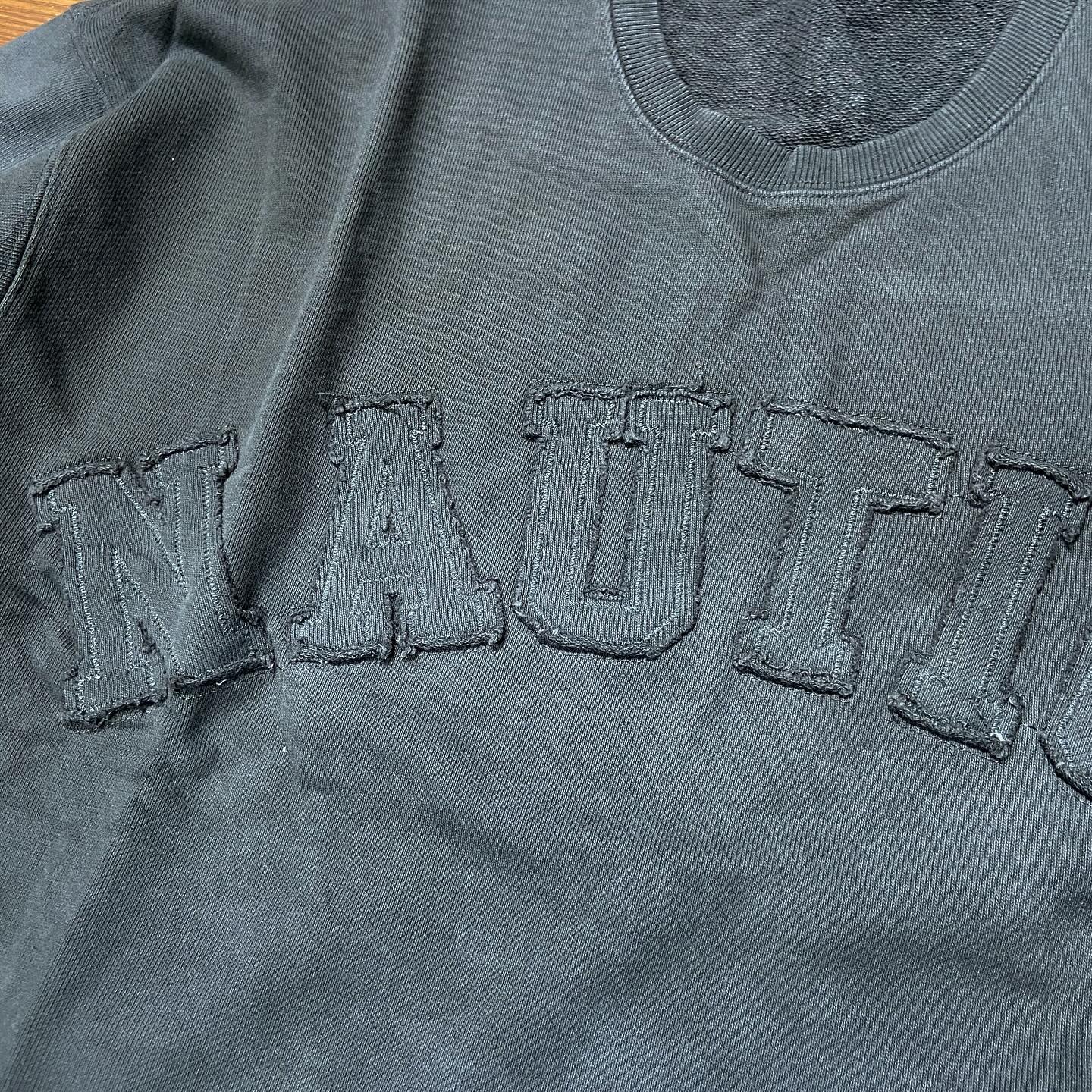 Nautica White Sail Label Pigment Dyed Arch Laser Cut Sweat Crewneck