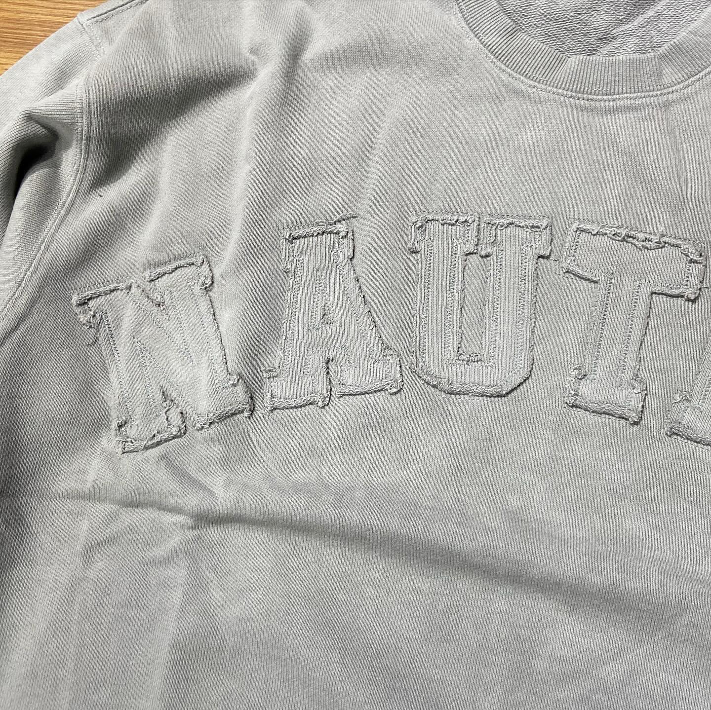 Nautica White Sail Label Pigment Dyed Arch Laser Cut Sweat Crewneck