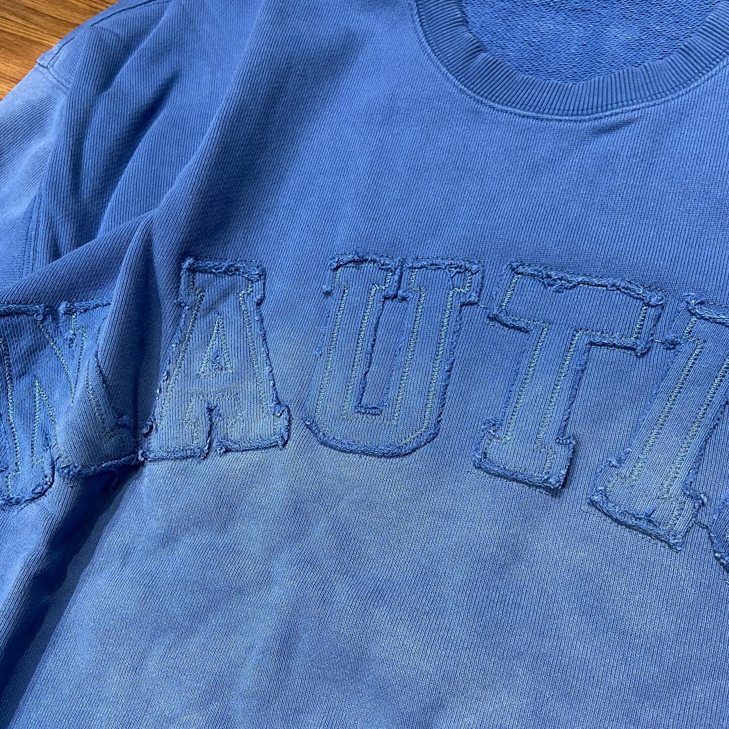 Nautica White Sail Label Pigment Dyed Arch Laser Cut Sweat Crewneck