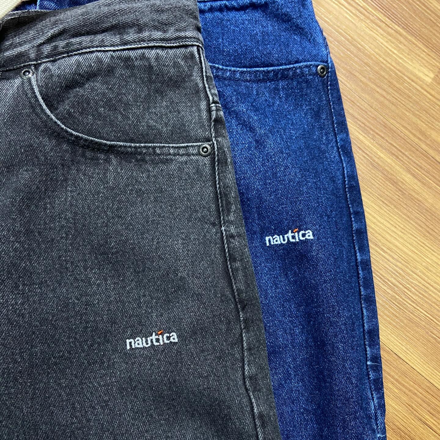 Nautica White Sail Label Washed Denim Baggy Jeans