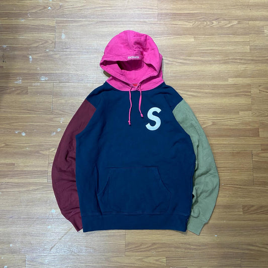 Supreme S Logo Color Blocked Hooded Sweatshirt Navy (Display Item)