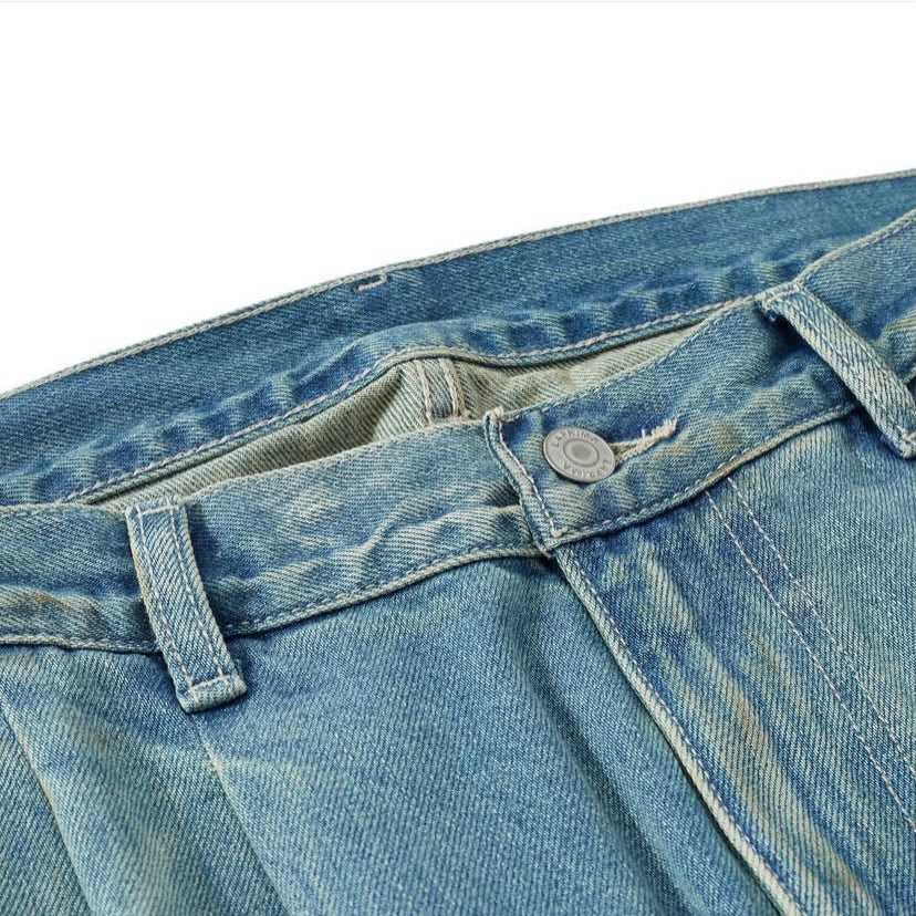 Laprima Vintage Washed Crease Denim Jeans Light Blue