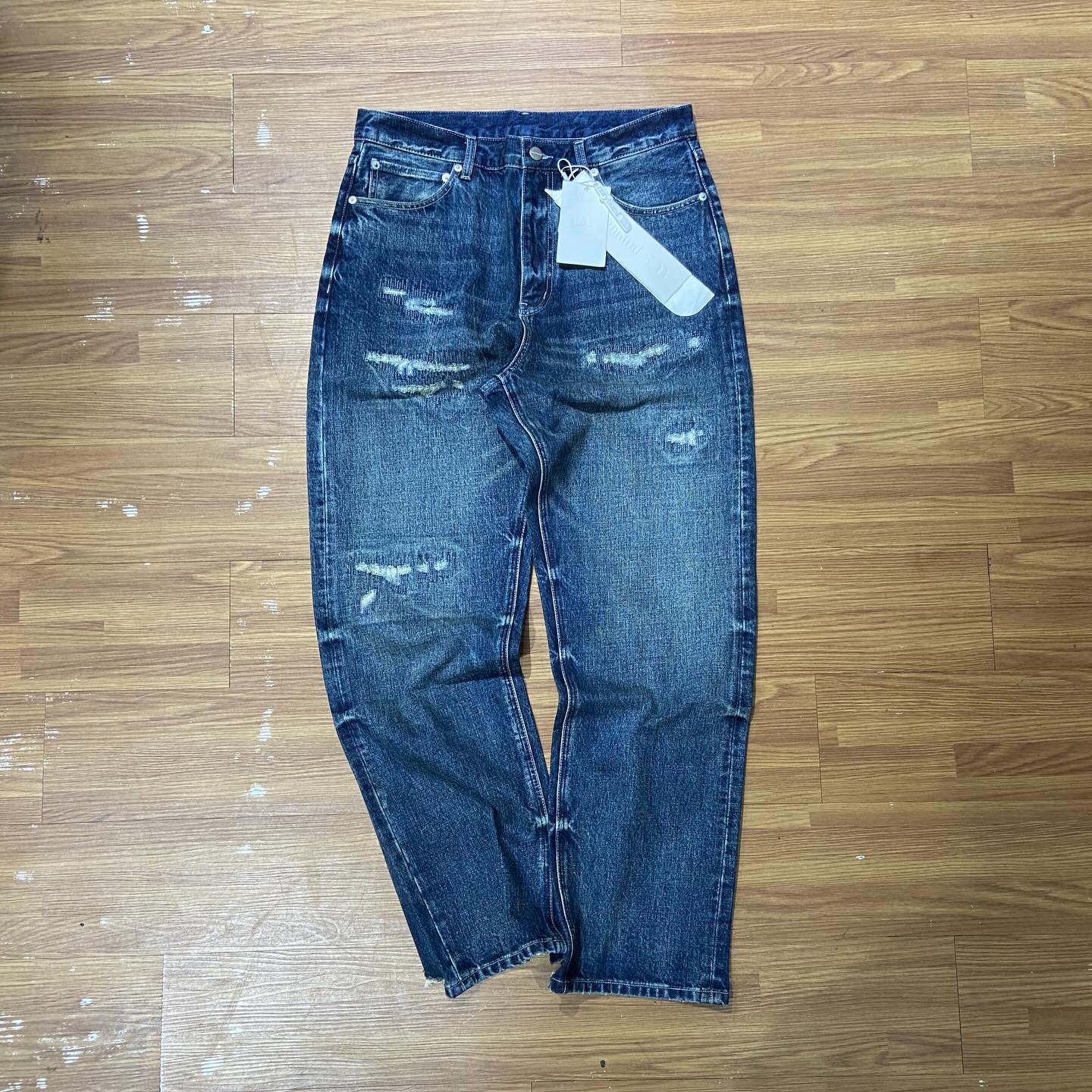Norybrand Washed Crushed Denim Jeans Indigo Blue
