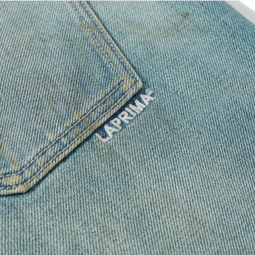 Laprima Vintage Washed Crease Denim Jeans Light Blue