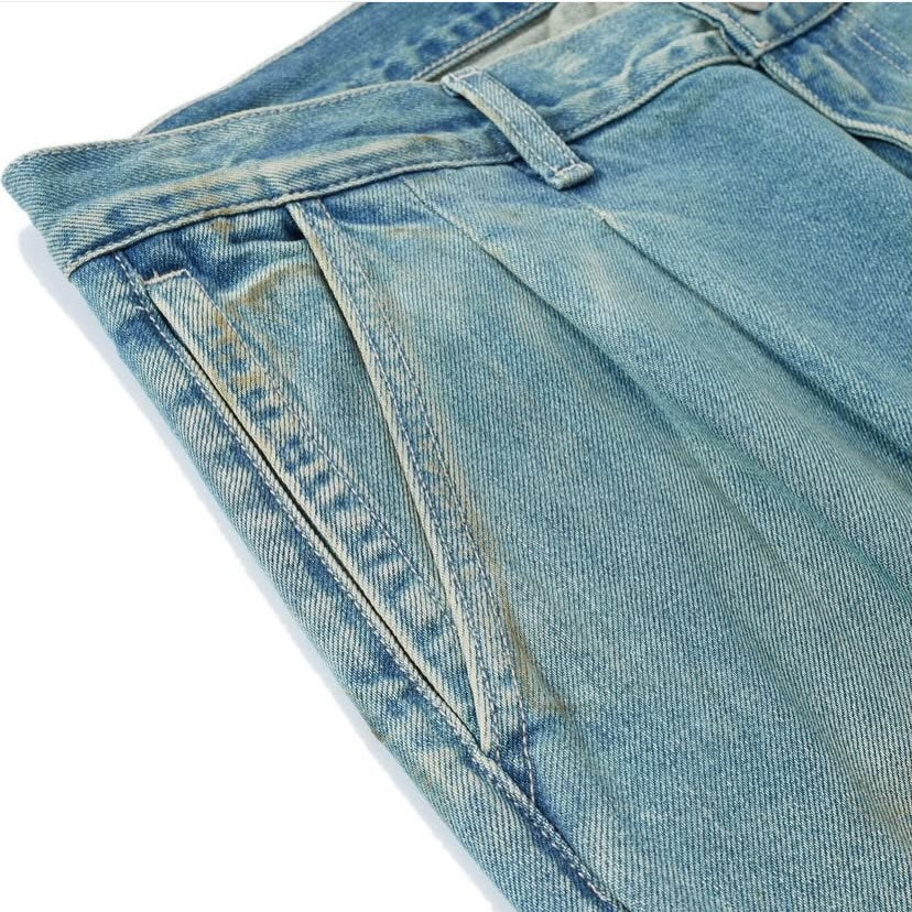 Laprima Vintage Washed Crease Denim Jeans Light Blue