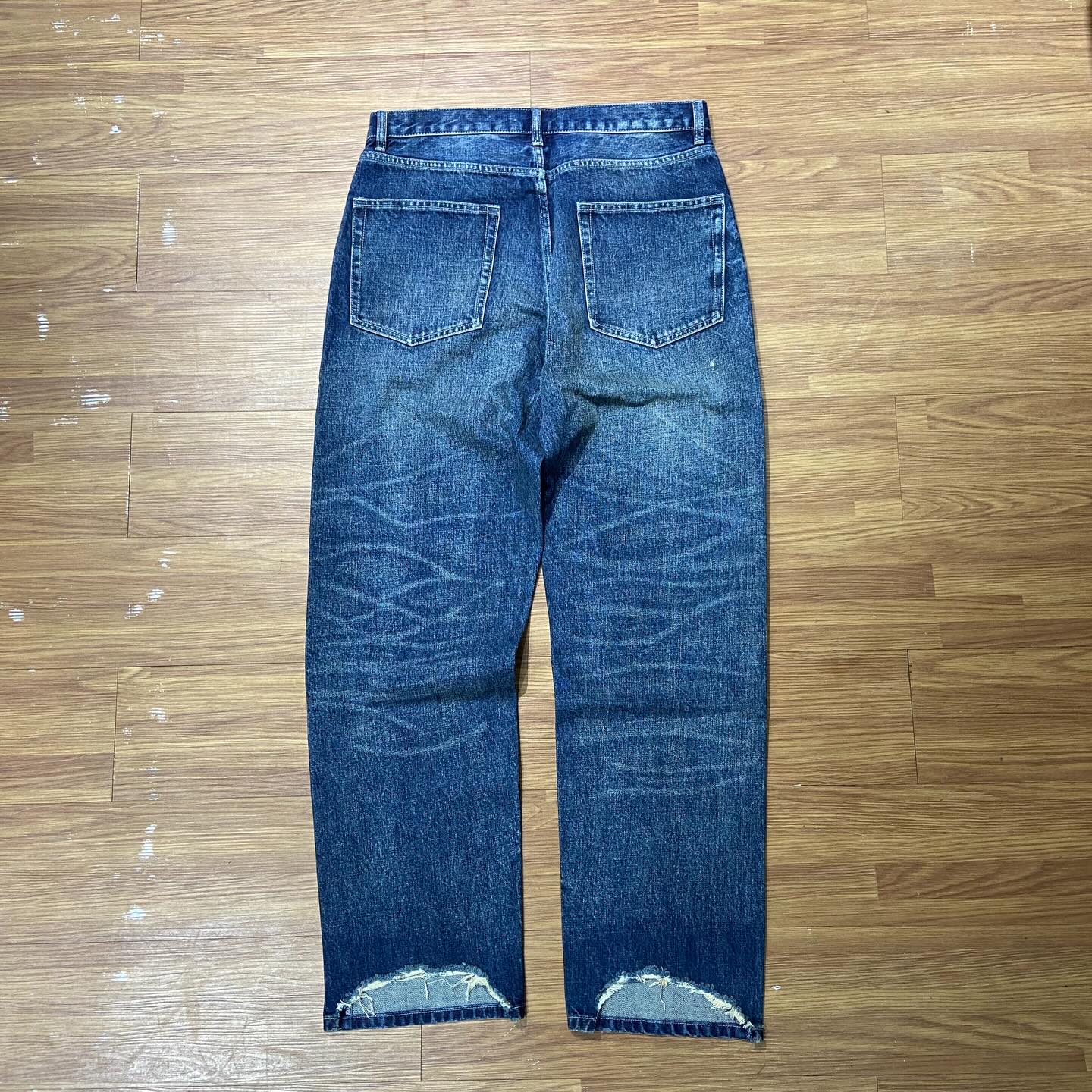Norybrand Washed Crushed Denim Jeans Indigo Blue