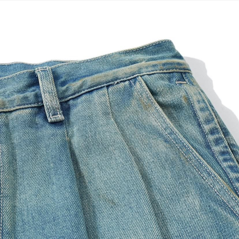 Laprima Vintage Washed Crease Denim Jeans Light Blue