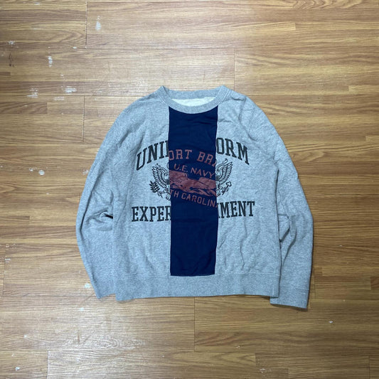 Uniform Experiment (UE) Patch Panel Sweat Crewneck Grey Navy (Used)