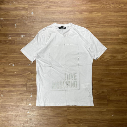 Moschino Love Logo Tee (Silver Foil Print) White  (Display Item)