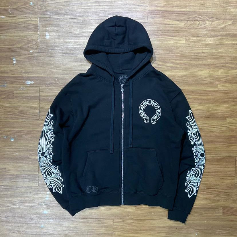 Chrome Hearts Horseshoe Print Hooded Zip Up (Made in USA) Black (Display Item)