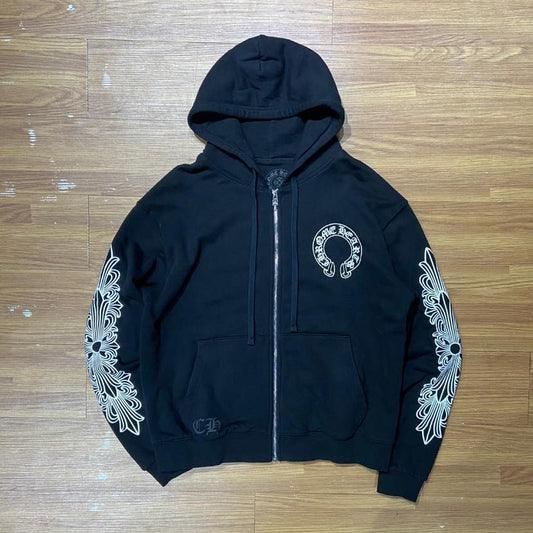 Chrome Hearts Horseshoe Print Hooded Zip Up (Made in USA) Black (Display Item)