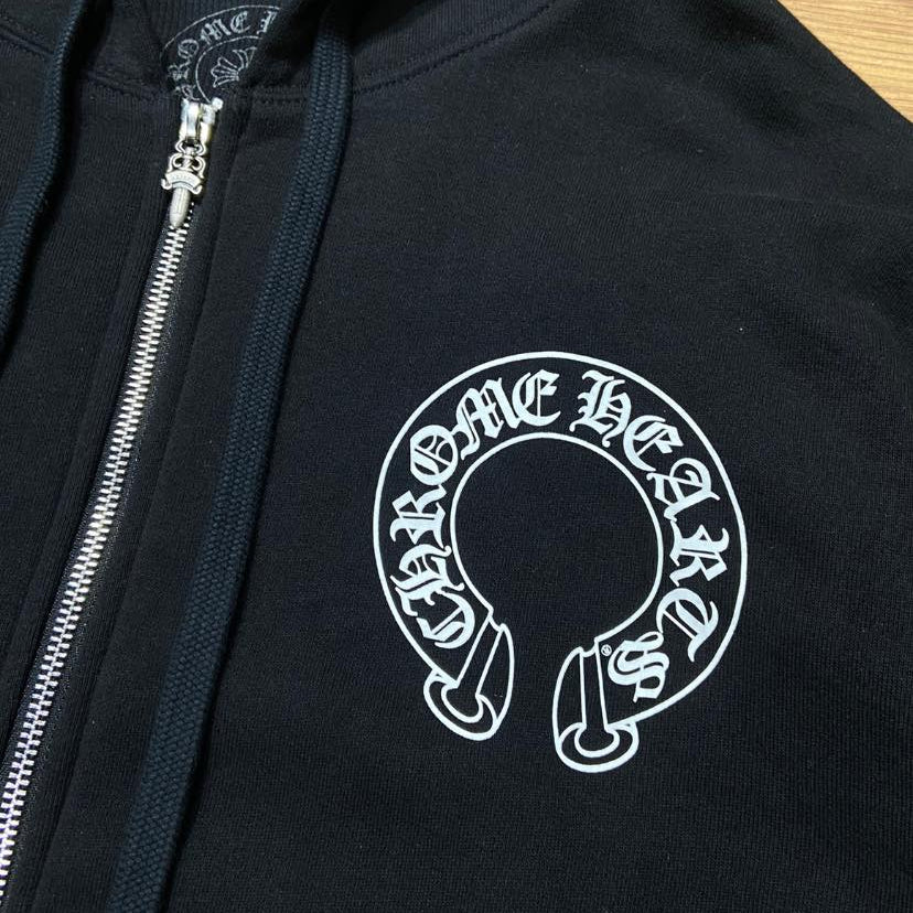 Chrome Hearts Horseshoe Print Hooded Zip Up (Made in USA) Black (Display Item)
