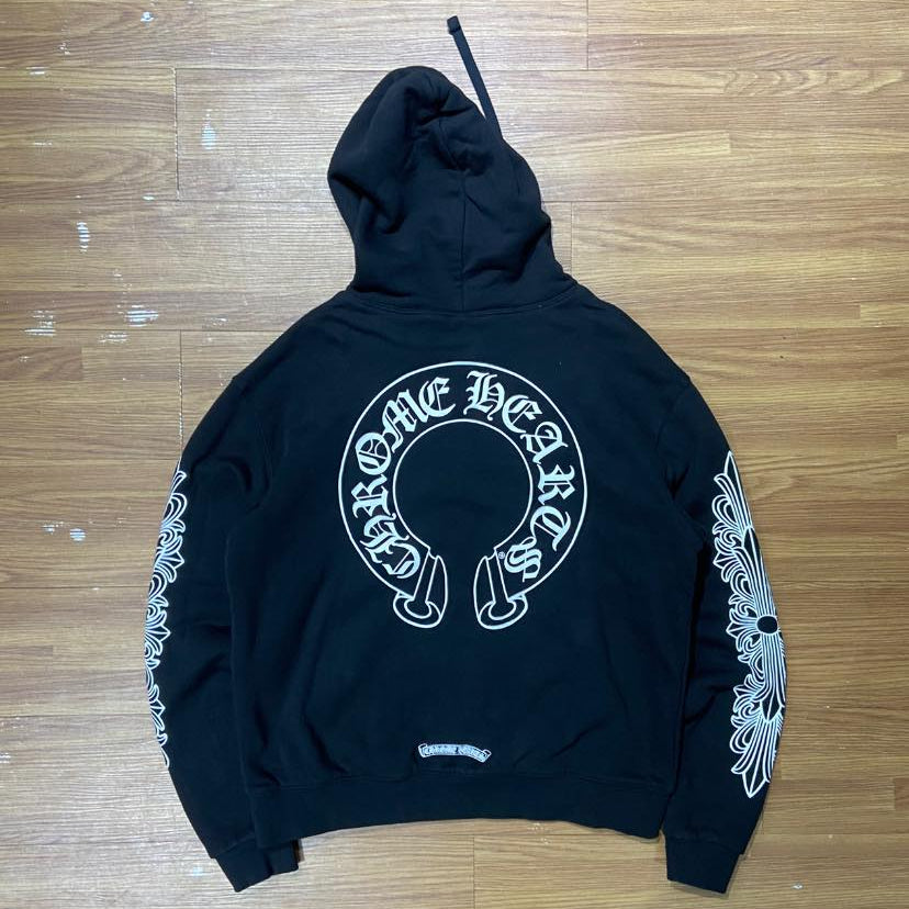 Chrome Hearts Horseshoe Print Hooded Zip Up (Made in USA) Black (Display Item)