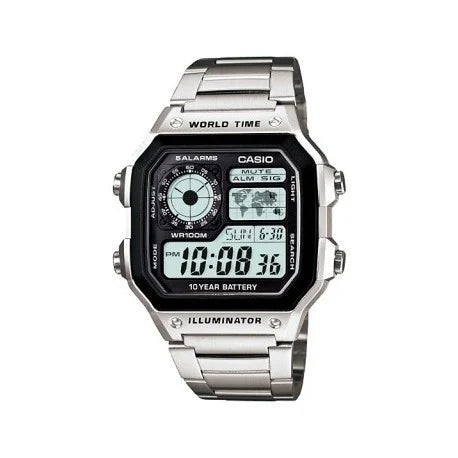 Casio AE-1200WHD-1AVDF 銀色白面跳字錶 (淨錶)