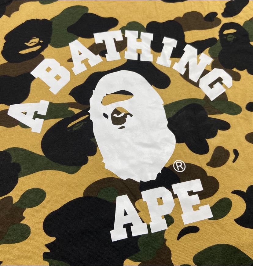 A Bathing Ape (BAPE) 1ST Camo College Tee (Made in Japan) Yellow Camo (Display Item)