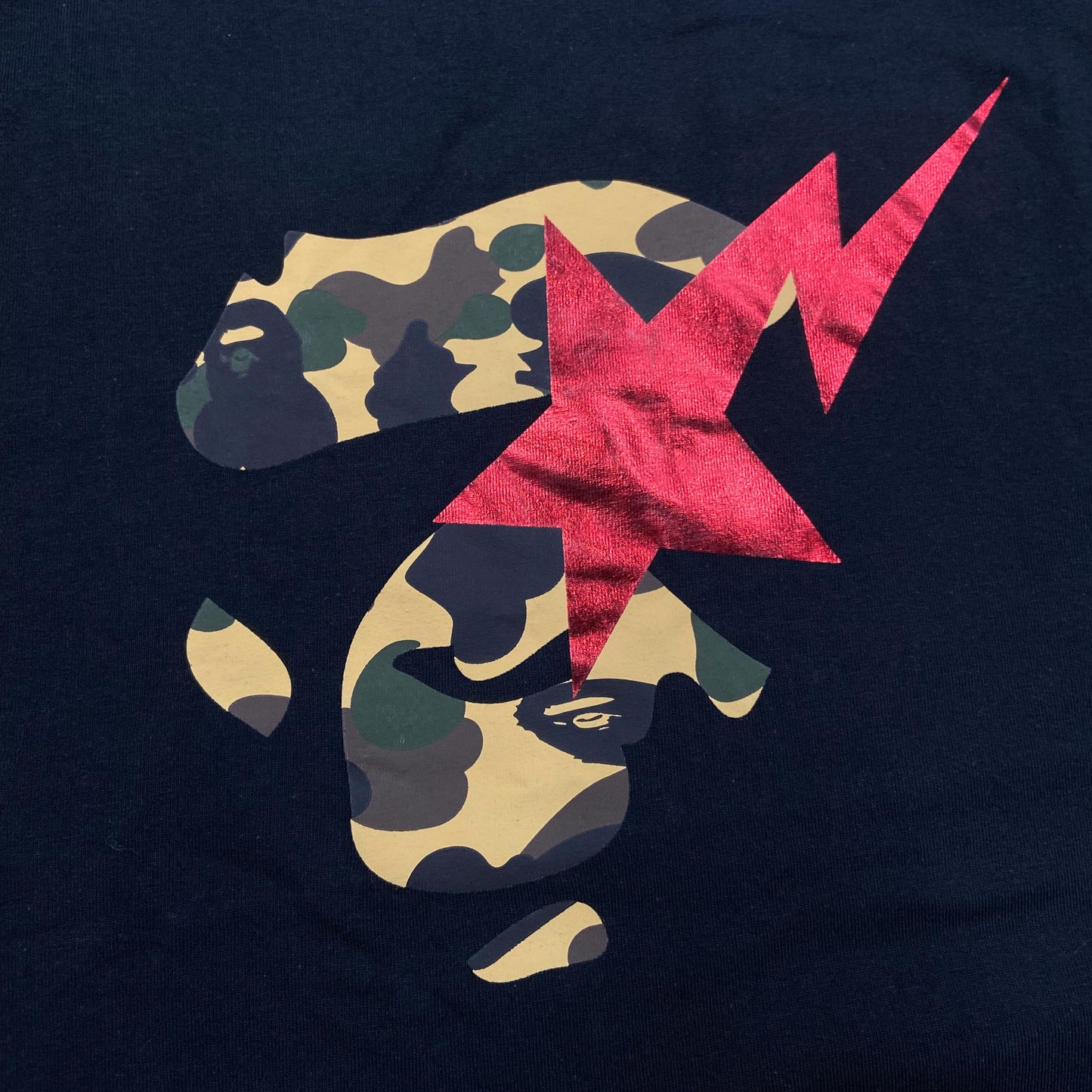A Bathing Ape (BAPE) 1st Camo Ape Face Sta Tee (Made in Japan) Black (Used)