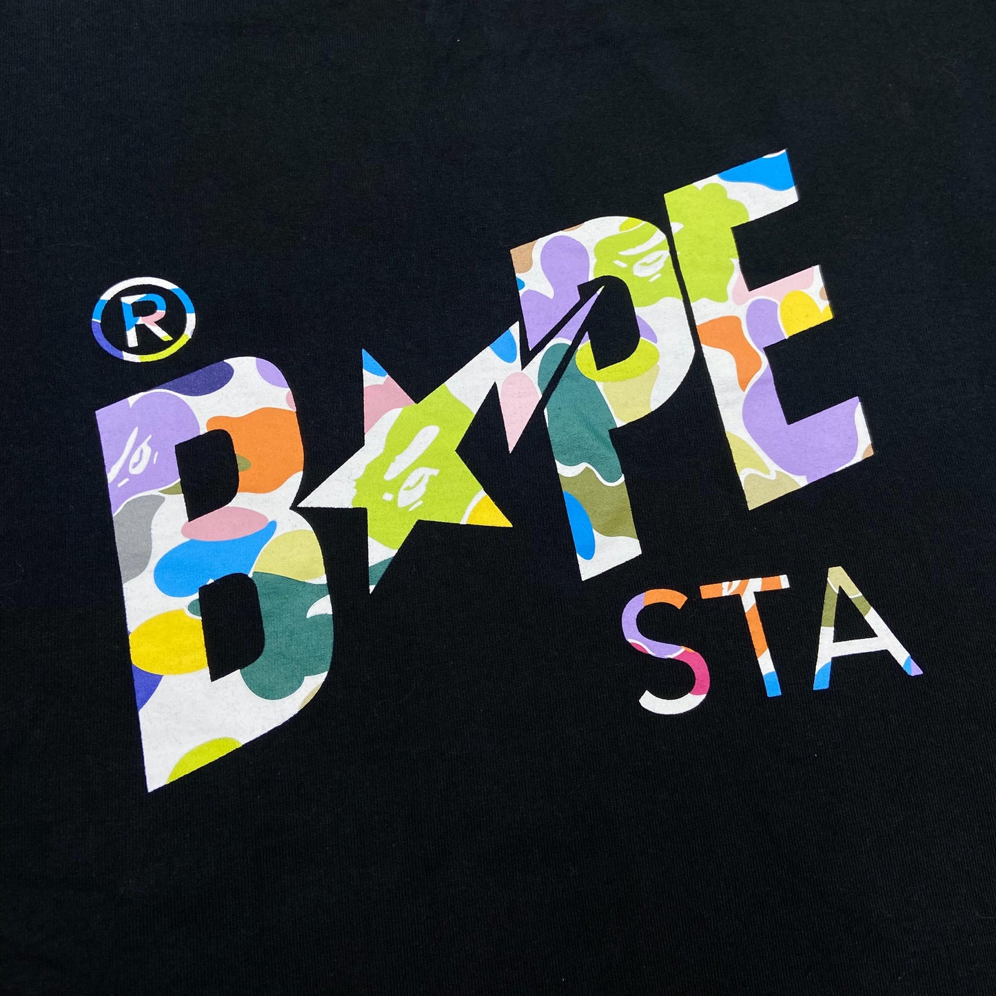 A Bathing Ape (BAPE) Rainbow Camo BapeSta Tee (Made in Japan) Black (Display Item)