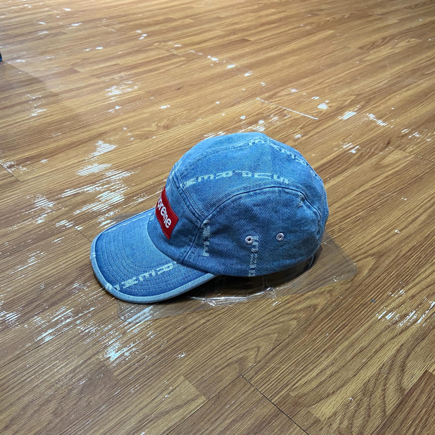 Supreme Logo Stripe Jacquard Denim Camp Cap (Made in USA) Blue Denim