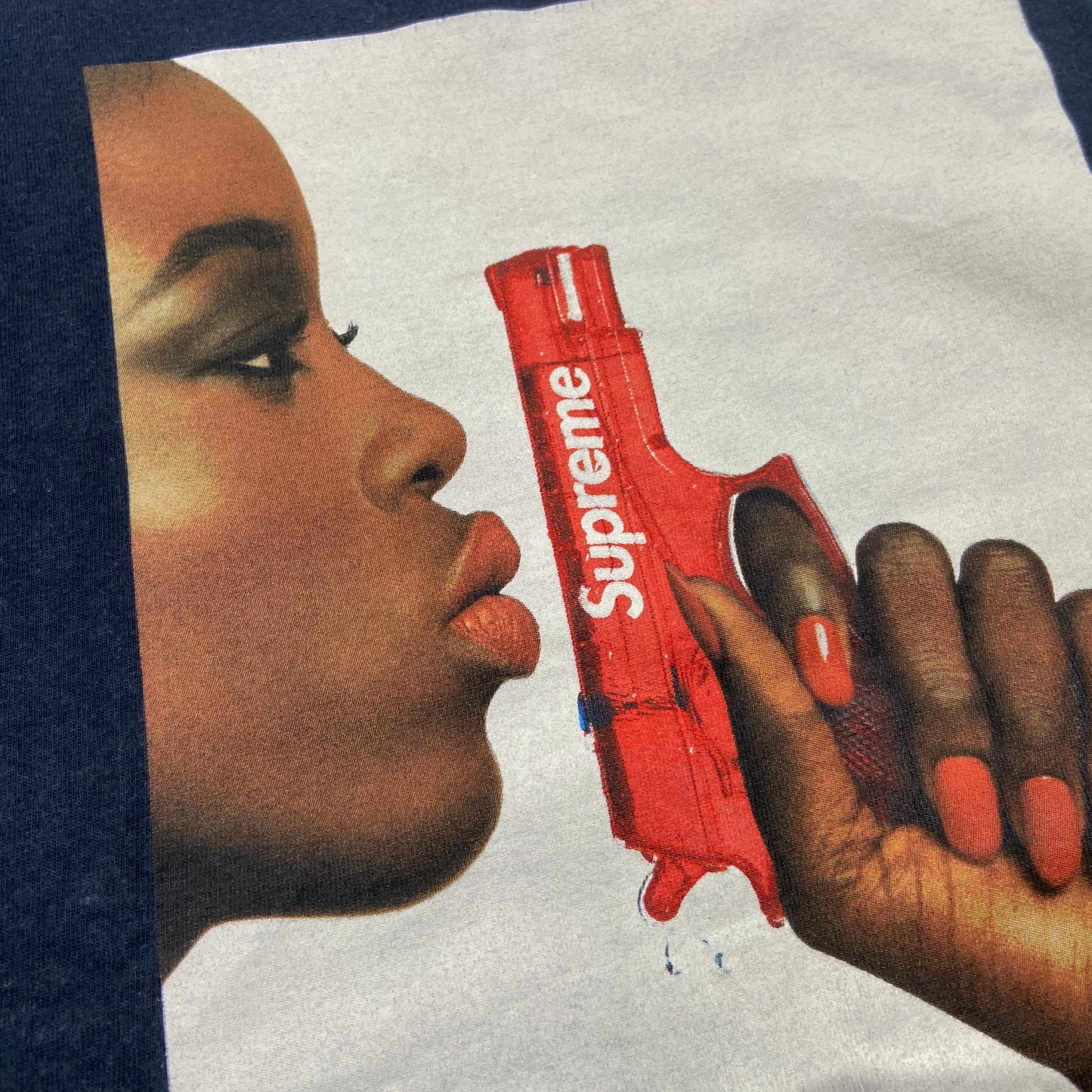 Supreme Water Pistol Tee (Made in USA) Navy (Used)
