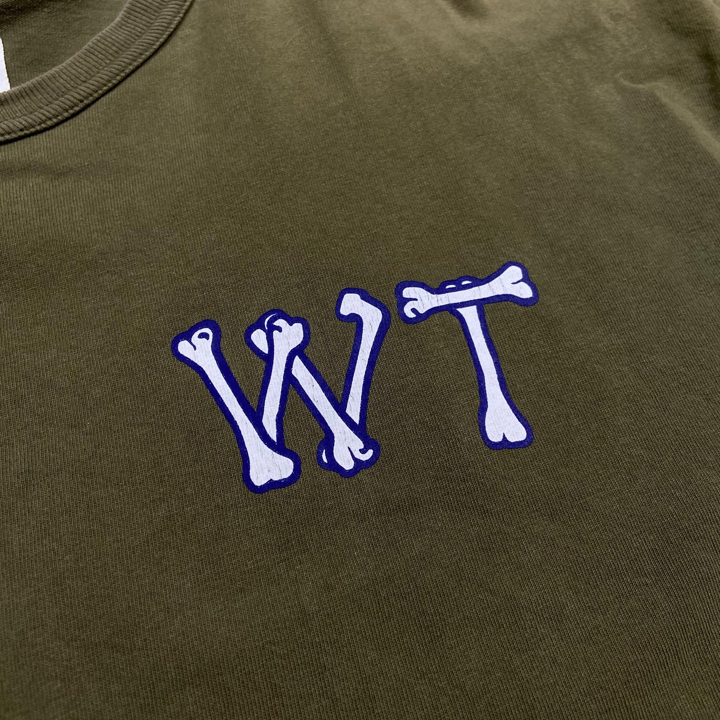 WTAPS SLIMY BONES DESIGN 01 SS / TEE. COTTON. (Made in Japan) Olive Drab (Used)