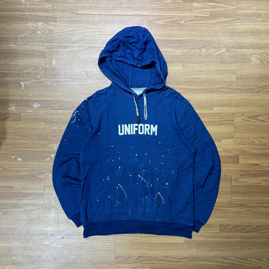 Uniform Experiment (UE) Splash Ink Hooded Sweatshirt (Made in Japan) Navy (Used)