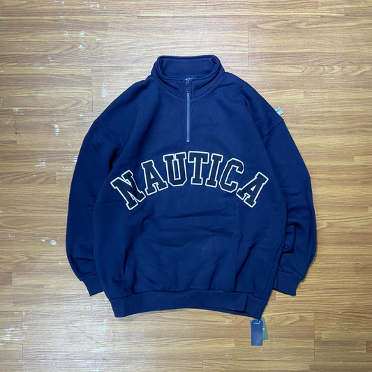 Nautica JP Shoulder Tag Cadet Collar Fleece Half Zip Sweatshirt (抓毛底)