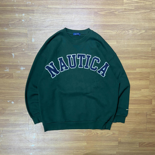 Nautica JP Arch Logo Sweater Crewneck Dark Green (Display Item)