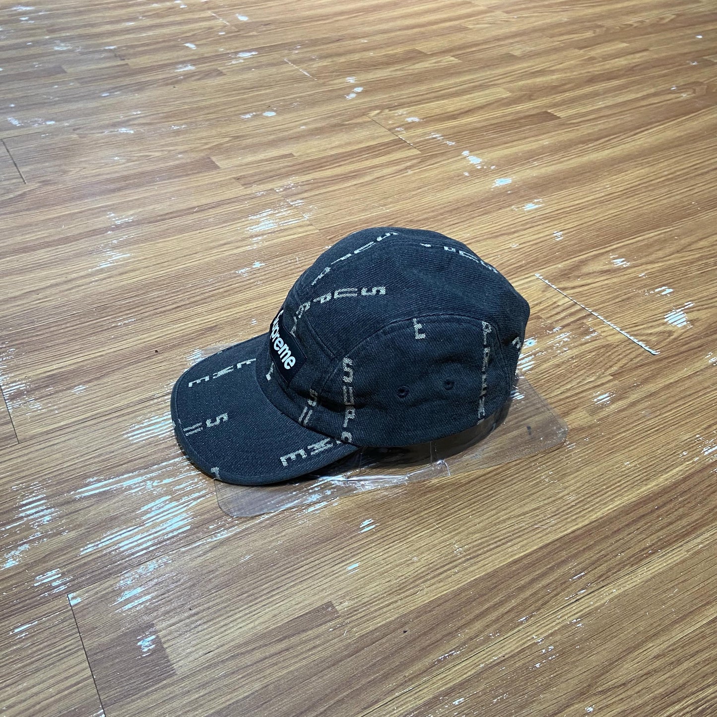 Supreme Logo Stripe Jacquard Denim Camp Cap (Made in USA) Black Denim (Display Item)