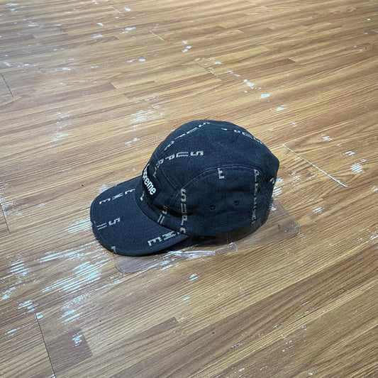 Supreme Logo Stripe Jacquard Denim Camp Cap (Made in USA) Black Denim (Display Item)