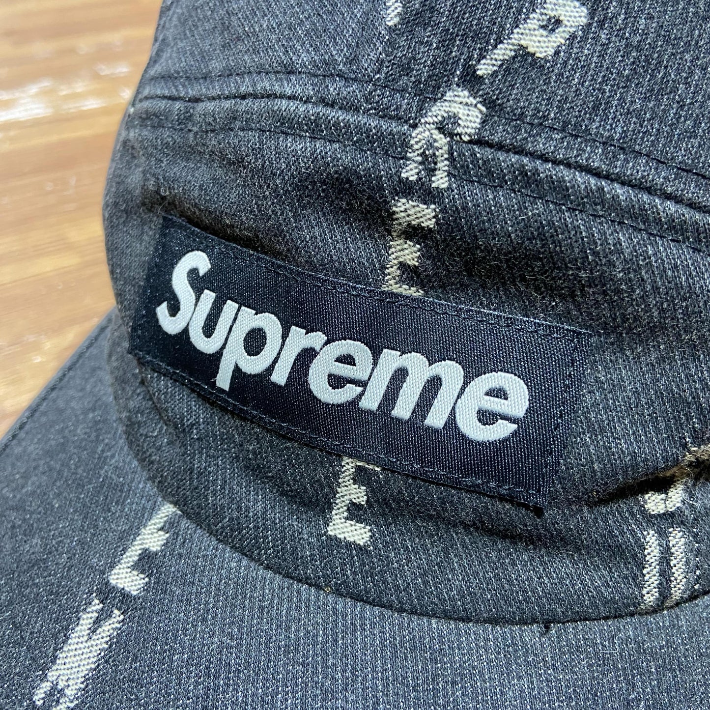 Supreme Logo Stripe Jacquard Denim Camp Cap (Made in USA) Black Denim (Display Item)