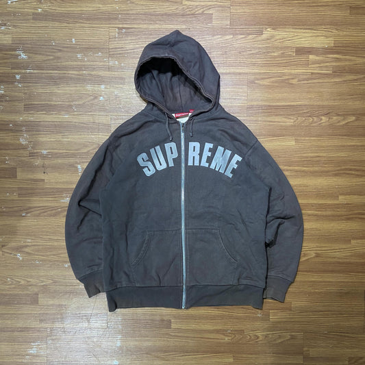 Supreme Arc Logo Thermal Zip Up Sweatshirt (Made in Canada) Dark Brown (Used)
