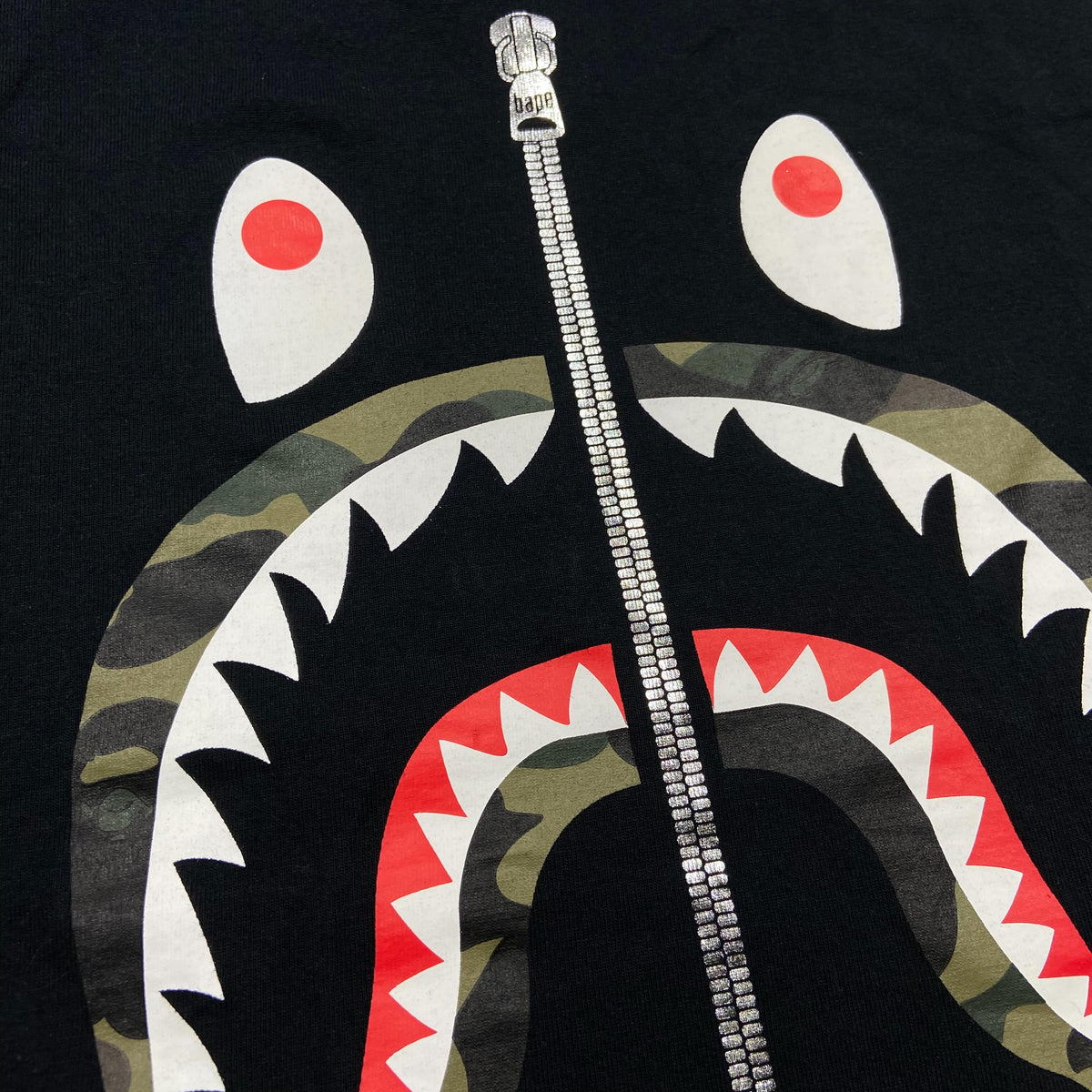 A Bathing Ape (BAPE) Shark Head Camo Mouth Tee (Made in Japan) Black (Display Item)