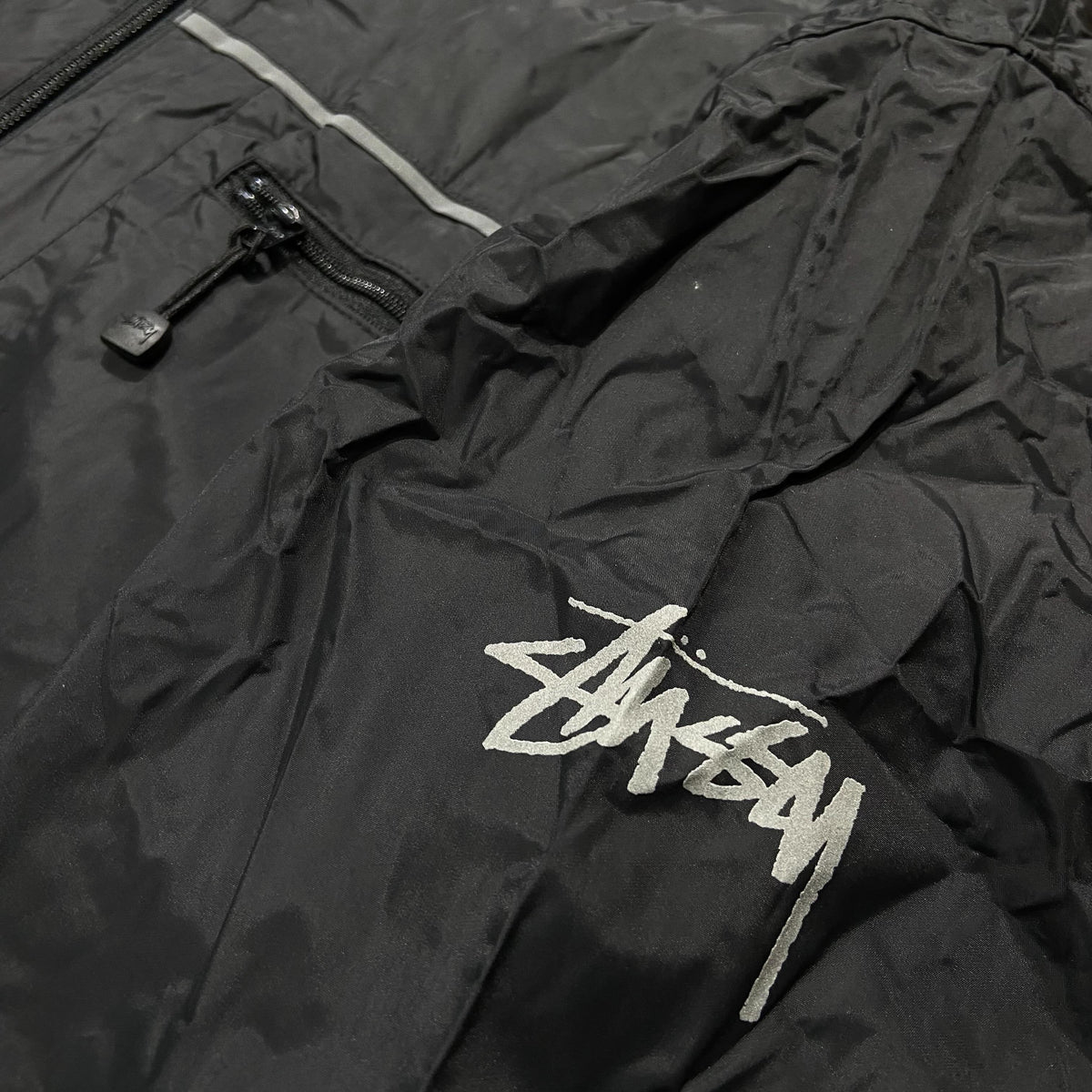 Stussy 3M Reflective Logo Hooded Waterproof Jacket Black