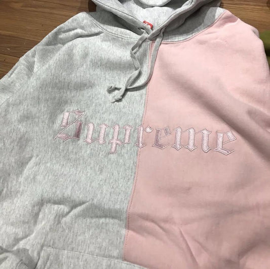 Supreme Split Old English Logo Hooded Sweatshirt Hoodie Ash Grey x Pink