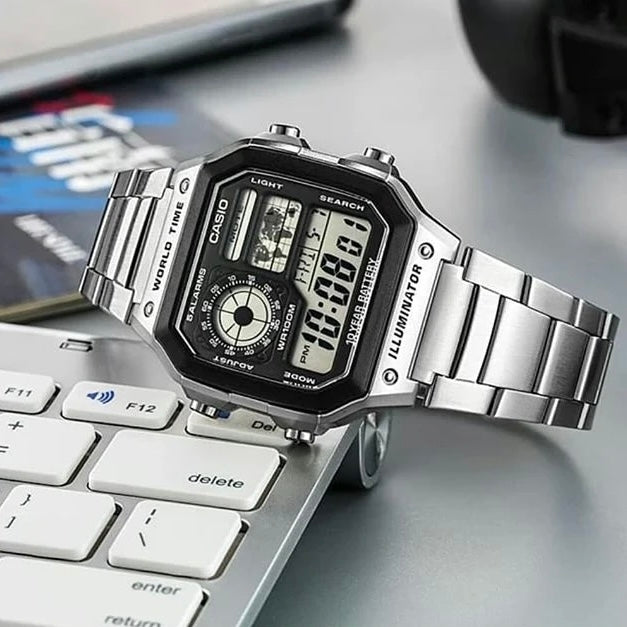 Casio AE-1200WHD-1AVDF 銀色白面跳字錶 (淨錶)