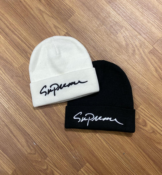 Supreme Classic Script Logo Beanie Black White