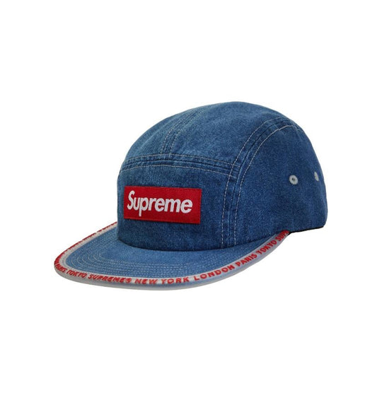 Supreme Worldwide Visor Tape Camp Cap Blue Denim