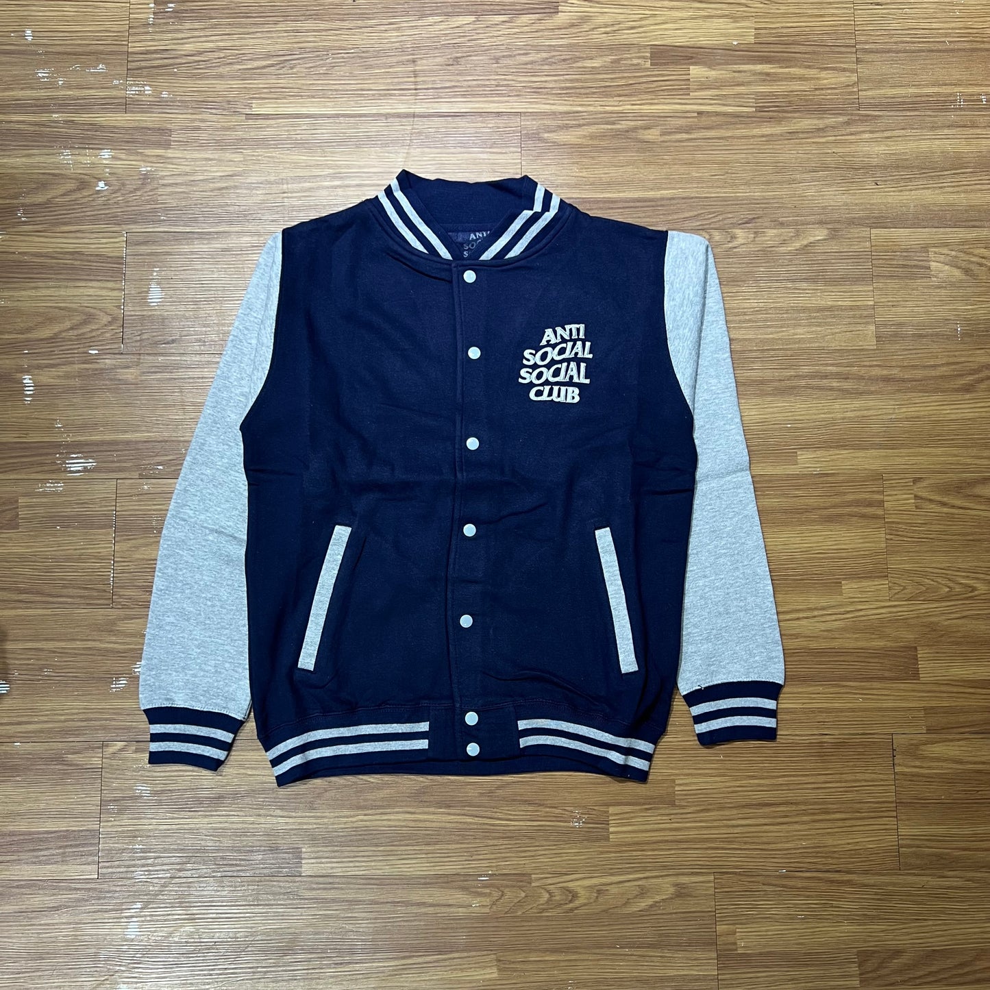 Anti Social Social Club ASSC Dropout Letterman Jacket Navy/Grey 正面實拍