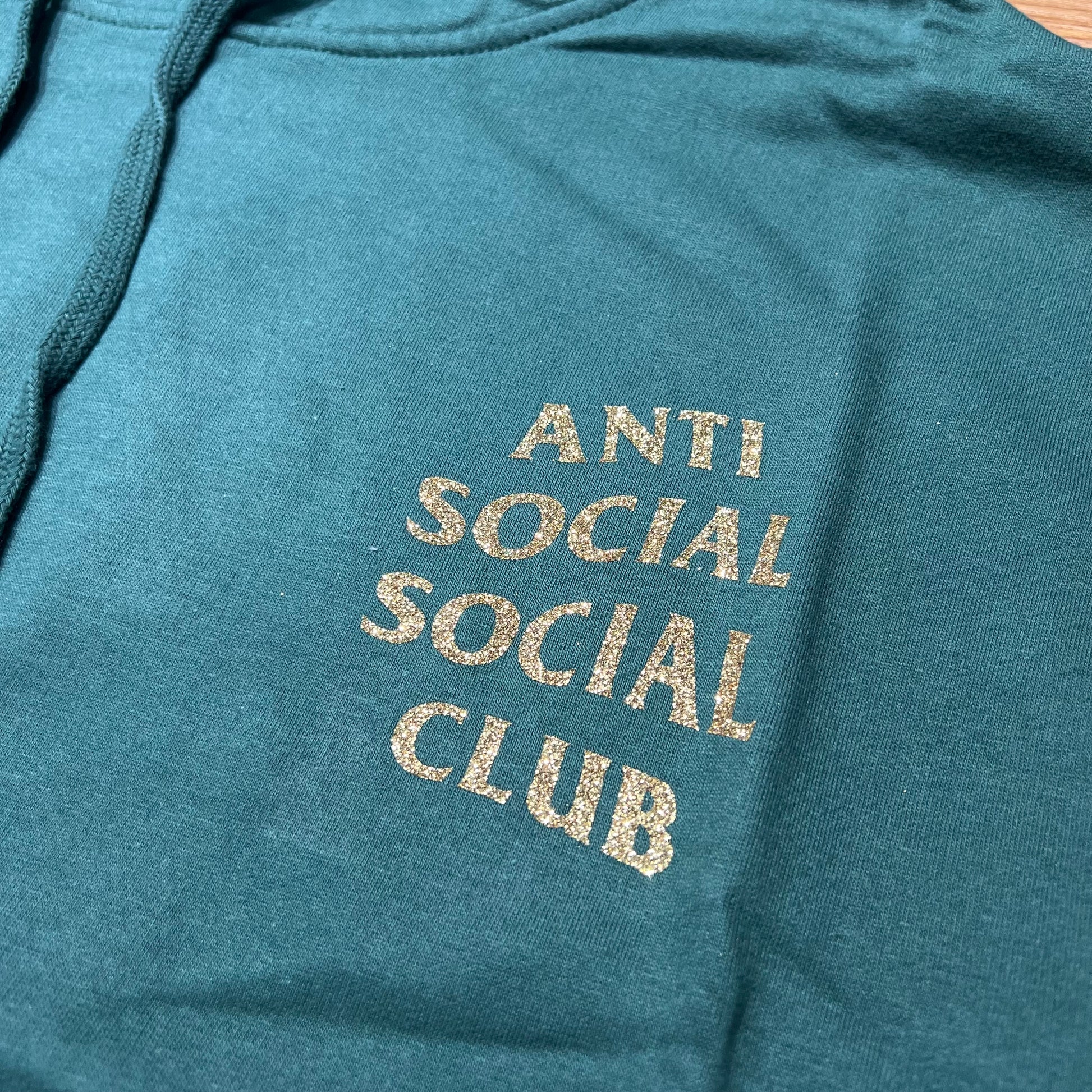 Anti Social Social Club ASSC Glitter (Logo2) Hooded Sweatshirt Hoodie Green 正面logo細節實拍