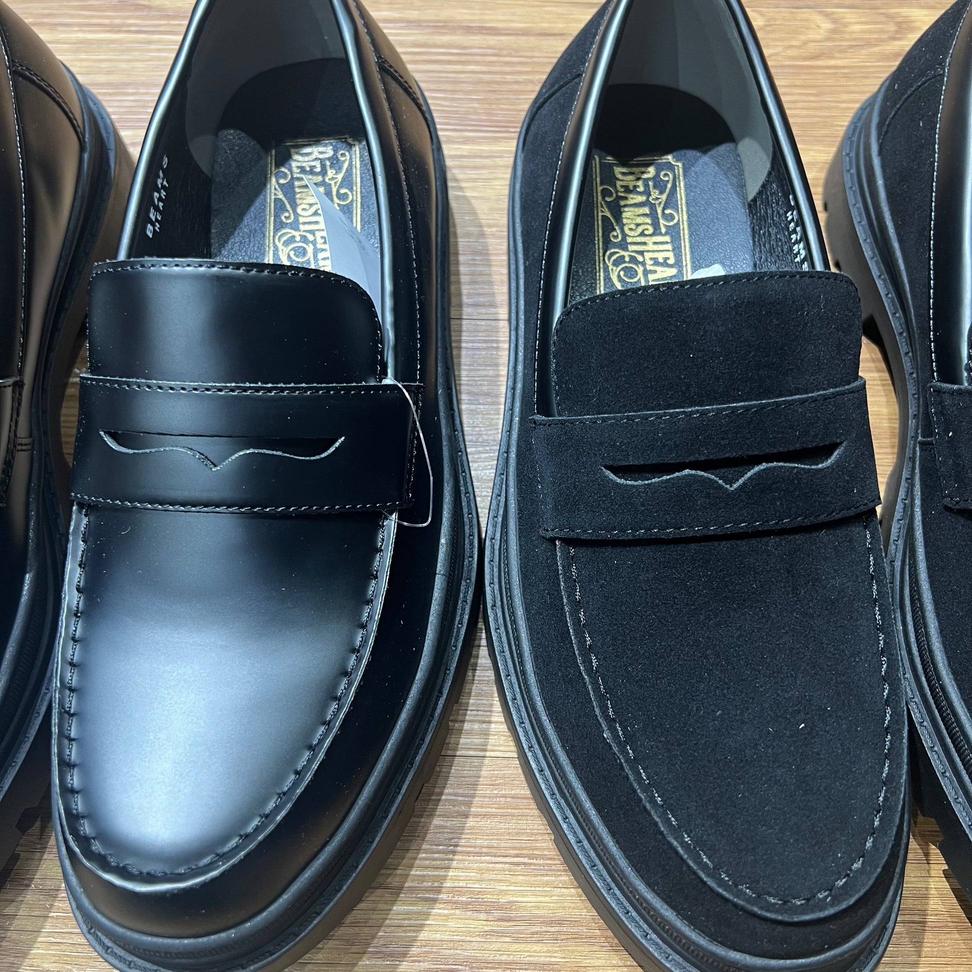 Beams Heart JP Volume Sole Coin Loafers Black Suede / Black Smooth 實拍